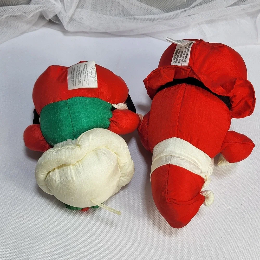 Santa & Mrs Claus 7in Nylon Puffy Stuffed Christmas Plush Table Decor VTG 1993